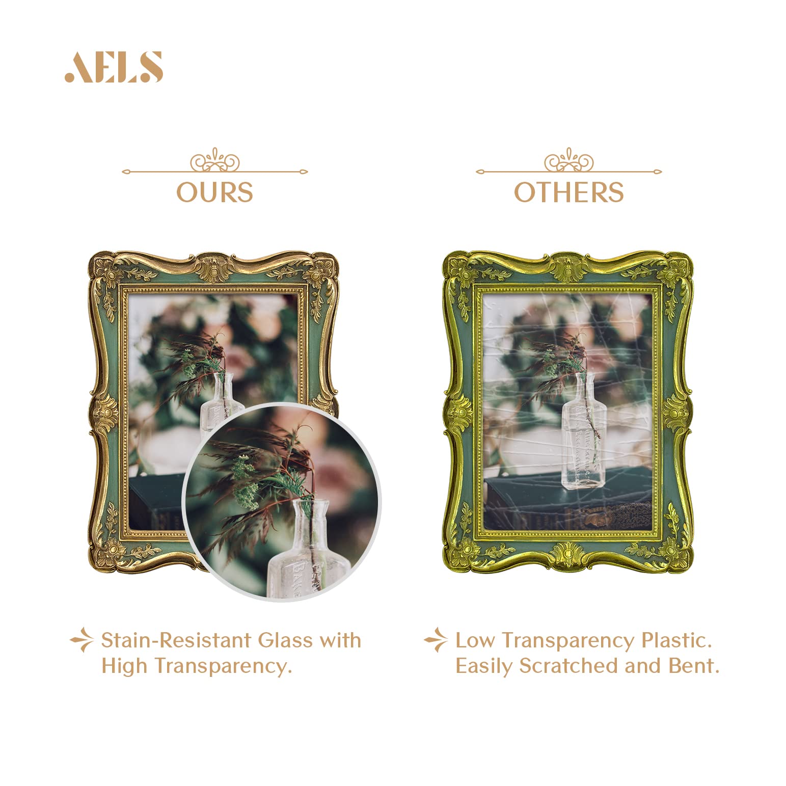 AELS 5x7 Inch Vintage Picture Frame, Elegant Antique Photo Frames with Glass Front, Photo Display, Tabletop Wall Hanging, Gift I